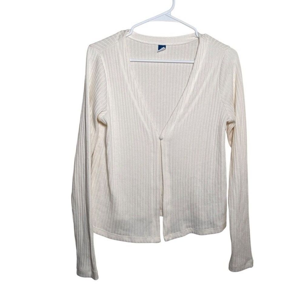 Old Navy Cardigan Women's Large Cream Ribbed Single Button Sweater Cottage